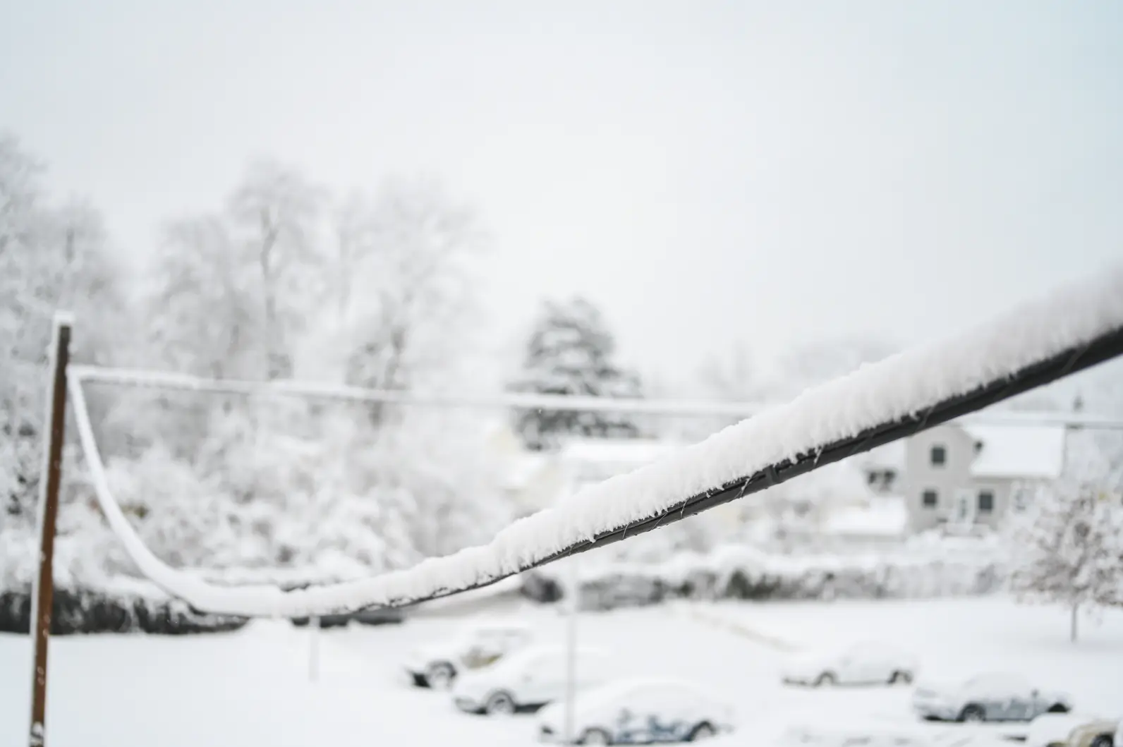 Winter storms leaves heavy snow on a power line